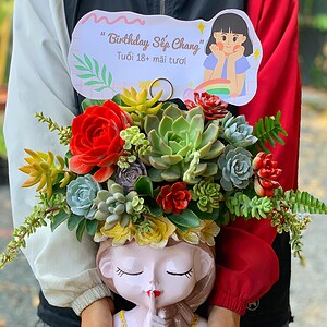 chậu tiểu cảnh sen đá cô gái